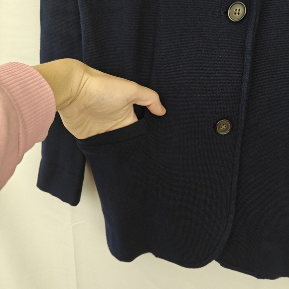 J. Crew Sweater Button Up Blazer In Navy Blue Cotton Size XS Women's - Picture 6 of 9